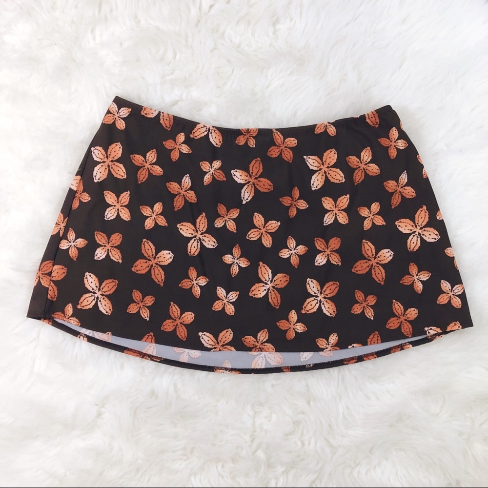 Athleta Swim Skirt Brown/Coral floral size Large